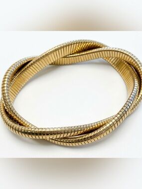 Vintage Gold Tone Intertwined Tubogas Rolling Snake Chain Bracelet